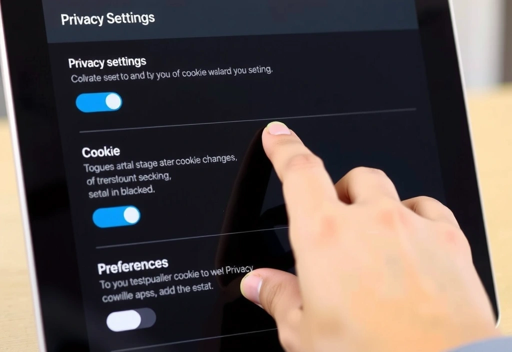 Illustration d'une main ajustant les paramètres de confidentialité sur un écran tactile