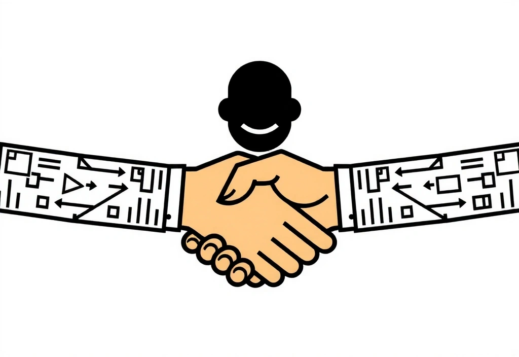 Illustration de deux personnes se serrant la main, symbolisant le partage de données en toute confiance et transparence.